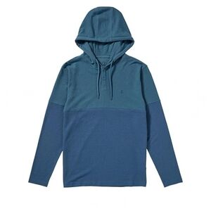 Volcom Mens Large Nunez Colorblock Thermal Henley Long Sleeve Hoodie Blue Green